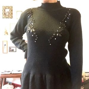 Jeweled Peplum Mock-neck Sweater